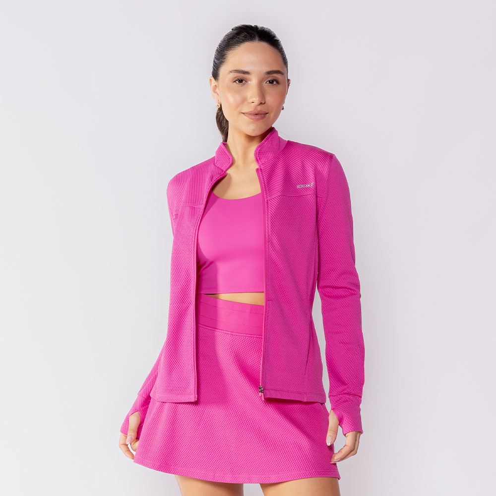 Jaqueta Esportiva Com Textura Waffle Scream Rosa