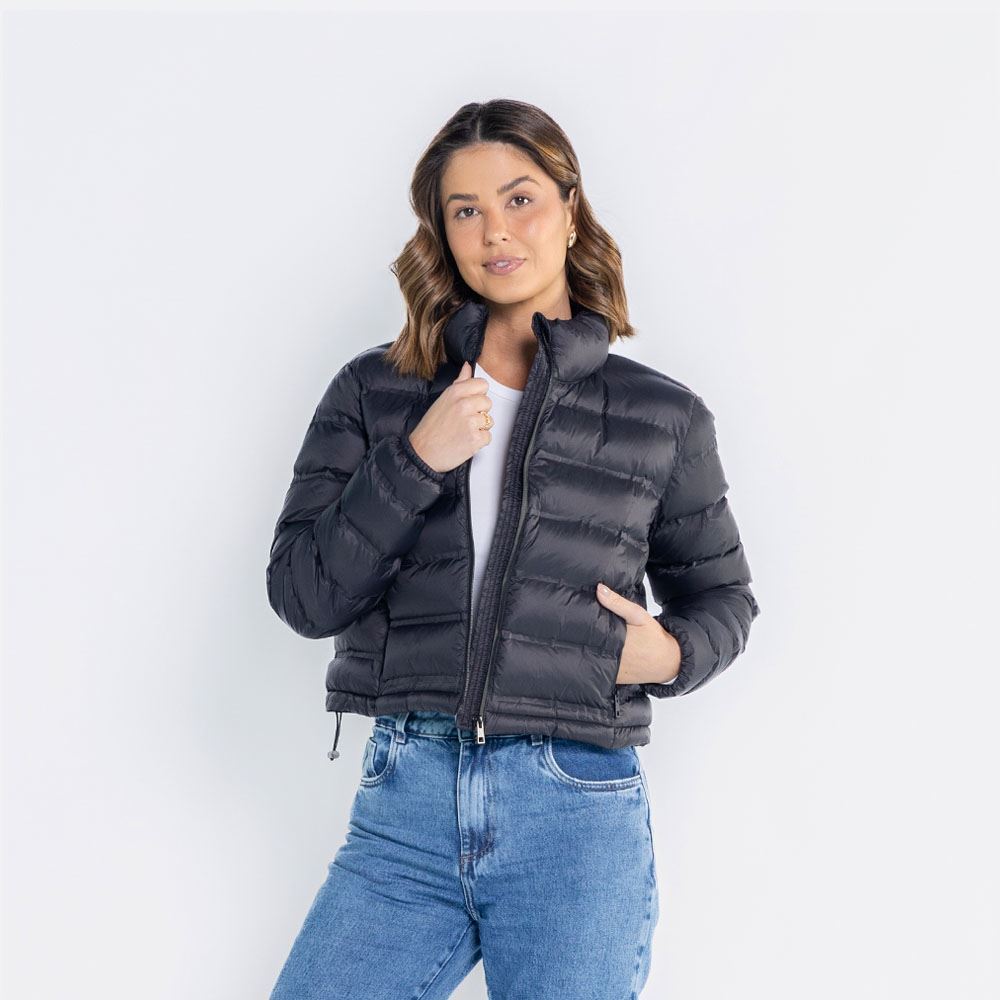 Jaqueta Feminina Cropped De Nylon Com Zíper Selado Boby Blues Preto