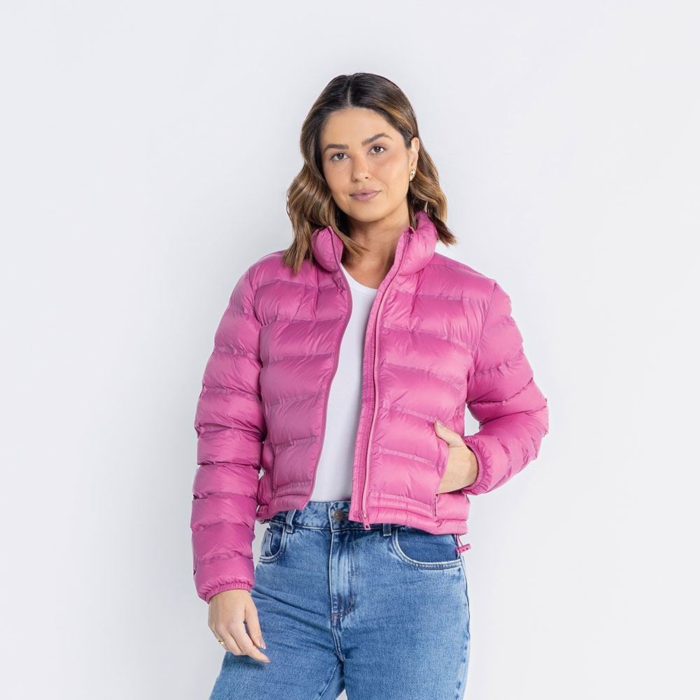 Jaqueta Feminina Cropped De Nylon Com Zíper Selado Boby Blues Rosa Cha