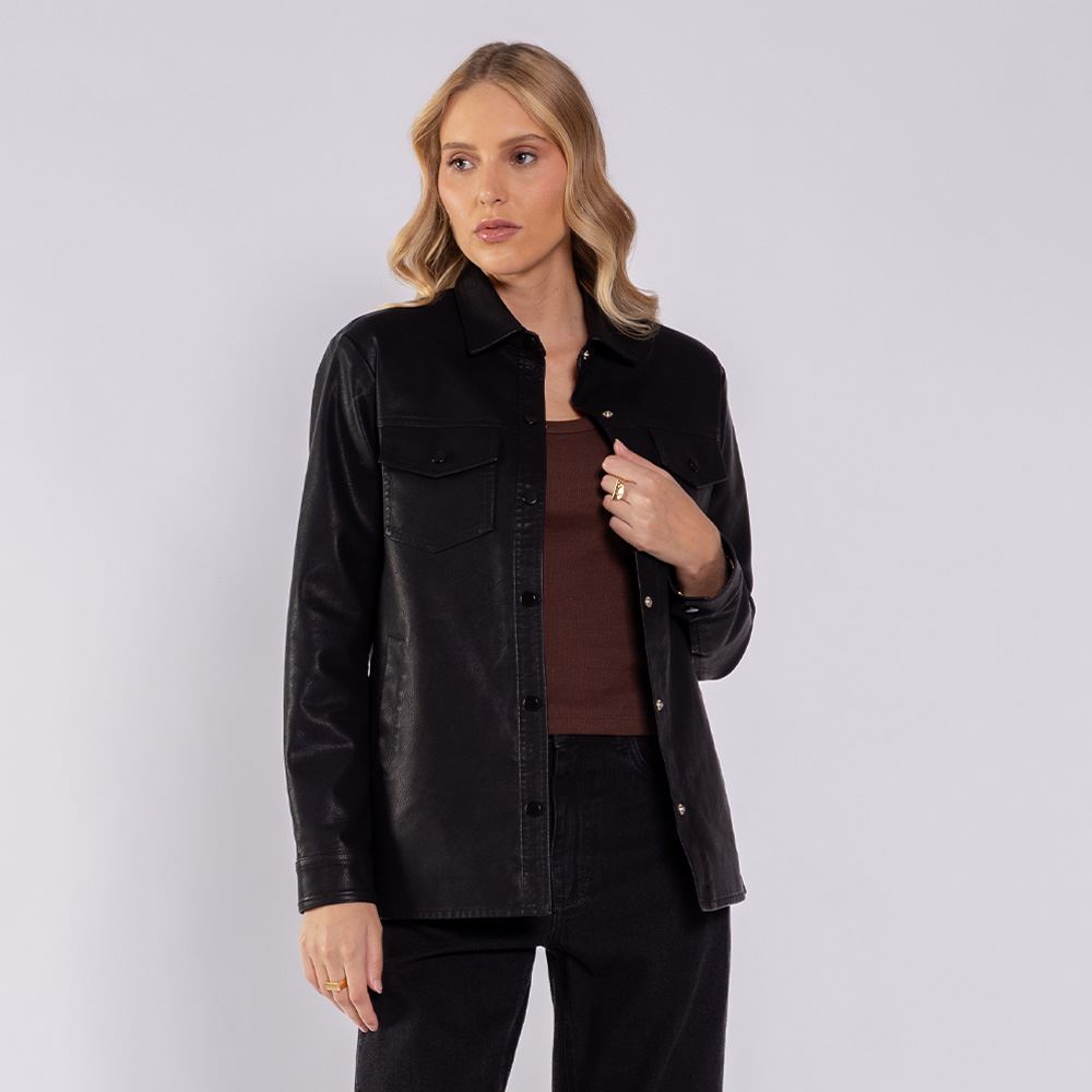Jaqueta Feminina Em PU Alongada Boby Blues Preto