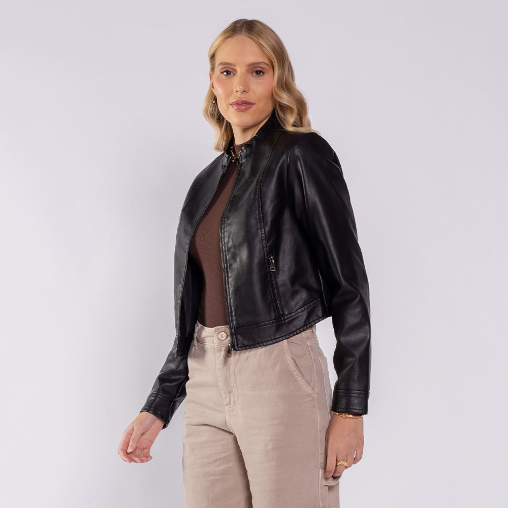 Jaqueta Feminina Em PU Boby Blues Preto