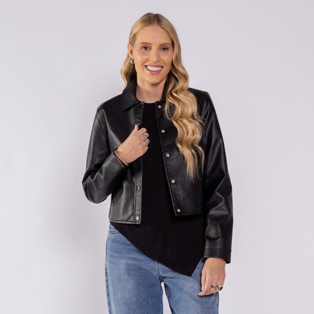 Jaqueta Feminina Em PU Boby Blues Preto
