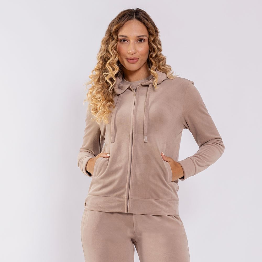 Jaqueta Feminina Esportiva Em Plush Com Capuz Scream Bege Fendi