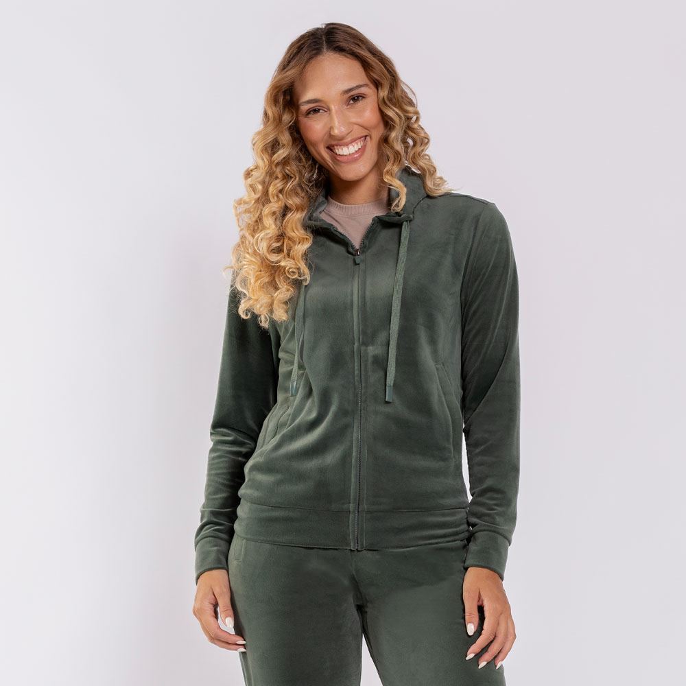 Jaqueta Feminina Esportiva Em Plush Com Capuz Scream Verde Oliva
