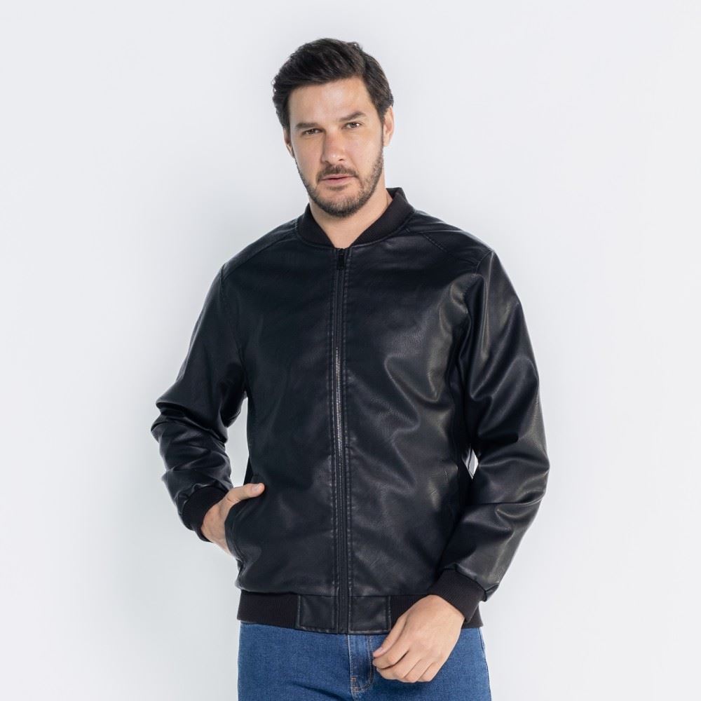 Jaqueta Masculina Bomber Em PU Marc Alain Preto