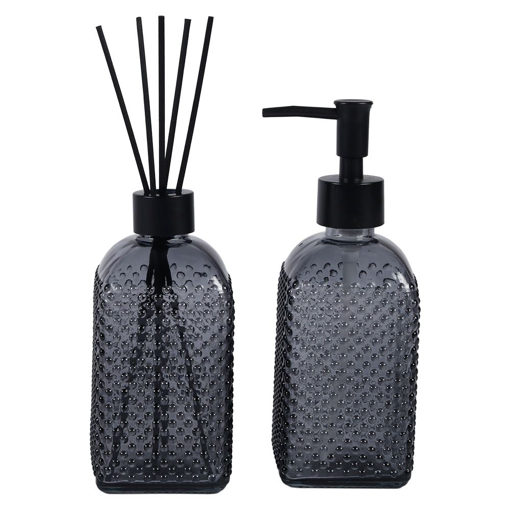 Jogo de Porta Sabonete e Difusor em Vidro 400Ml Uz - Preto
