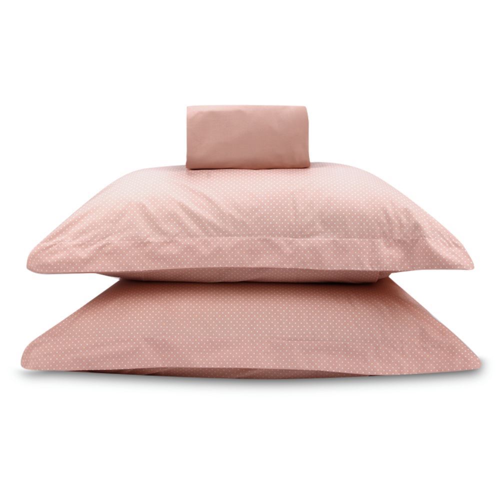 Jogo de Cama Casal Percal Buona Fortuna 3 pçs - Poa Rosa