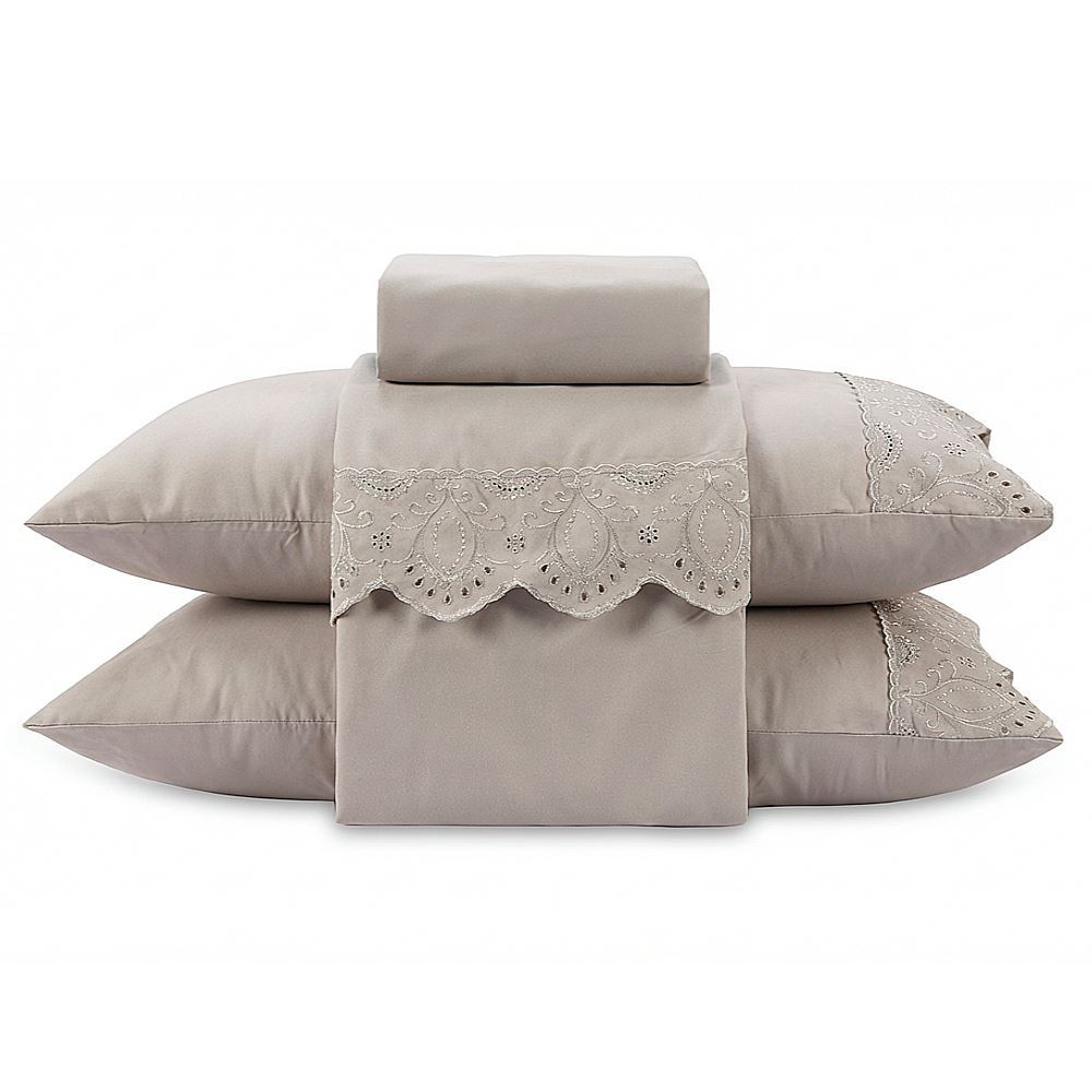 Jogo de Cama Casal Imperial com Renda Havan Casa 4 pçs - Bege