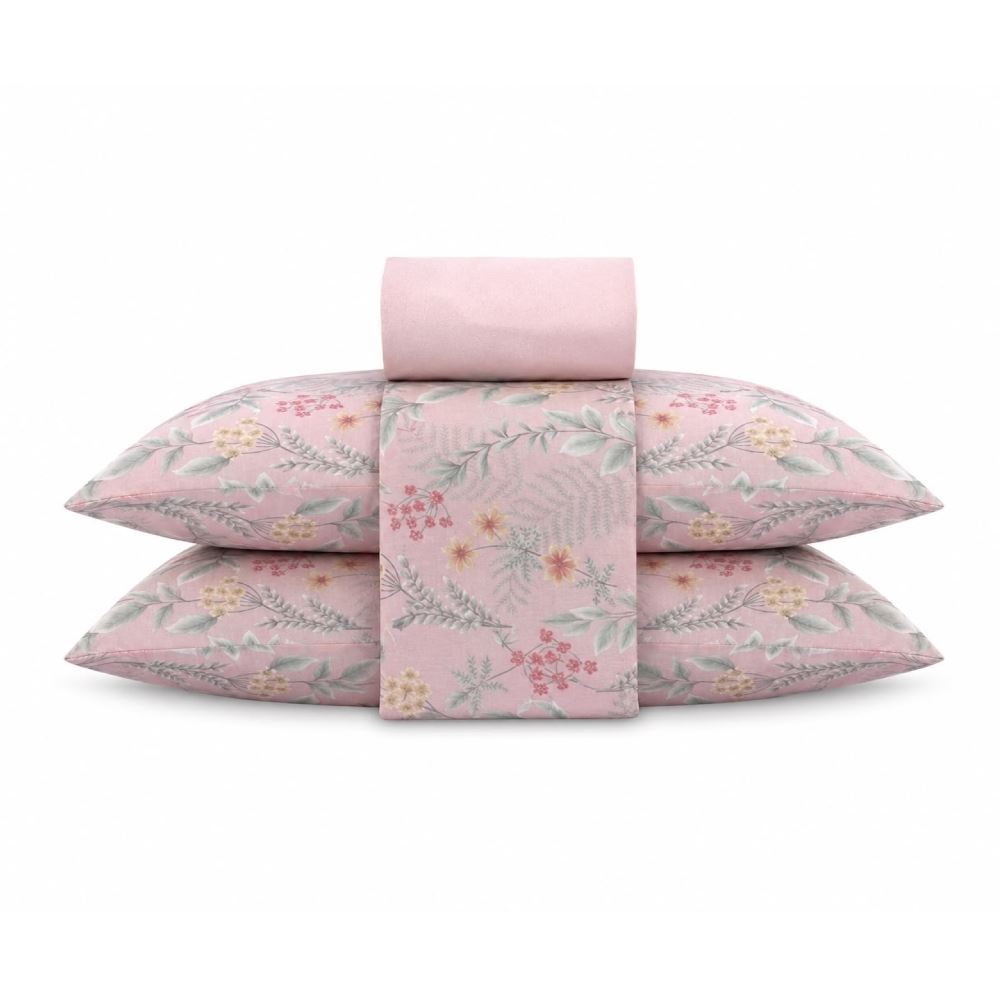 Jogo de Cama Casal Napoli Havan Casa 4 pçs - Iris Flowers Rose