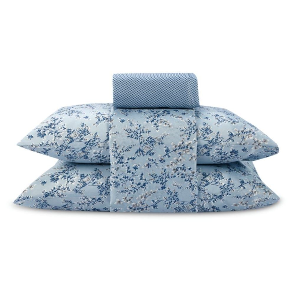 Jogo de Cama Casal Napoli Havan Casa 4 pçs - Charme Azul