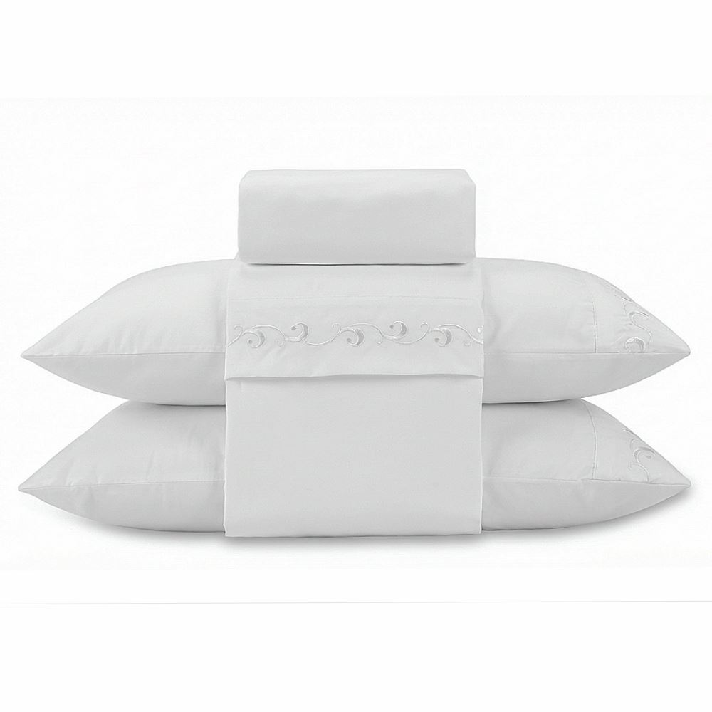 Jogo de Cama Imperial Queen com Bordado Havan Casa 4 pçs - Branco