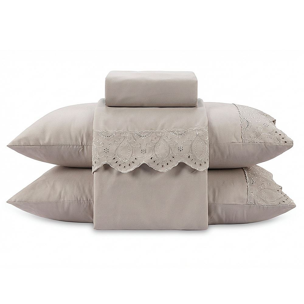 Jogo de Cama Queen Imperial com Renda Havan Casa 4 pçs - Bege