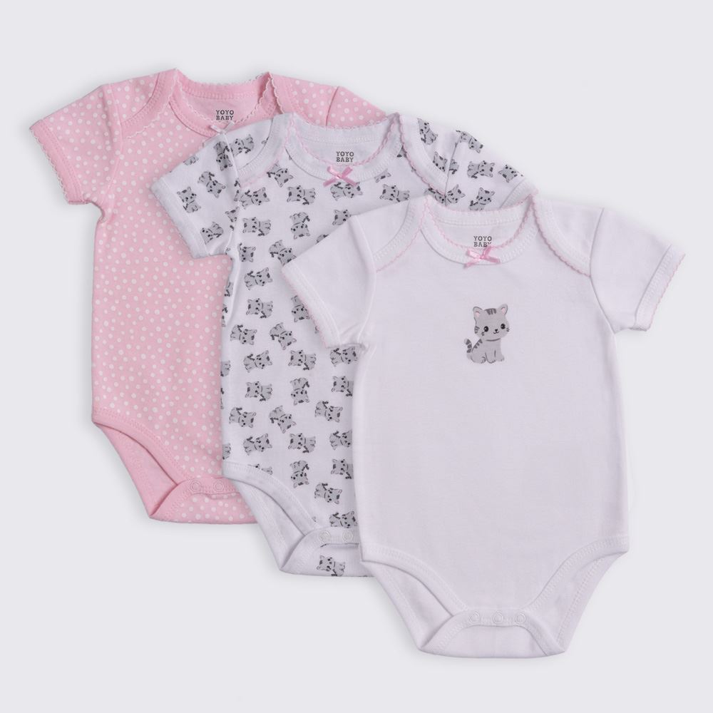 Kit Body Bebê 3 Peças Yoyo Baby Branco Gatinha