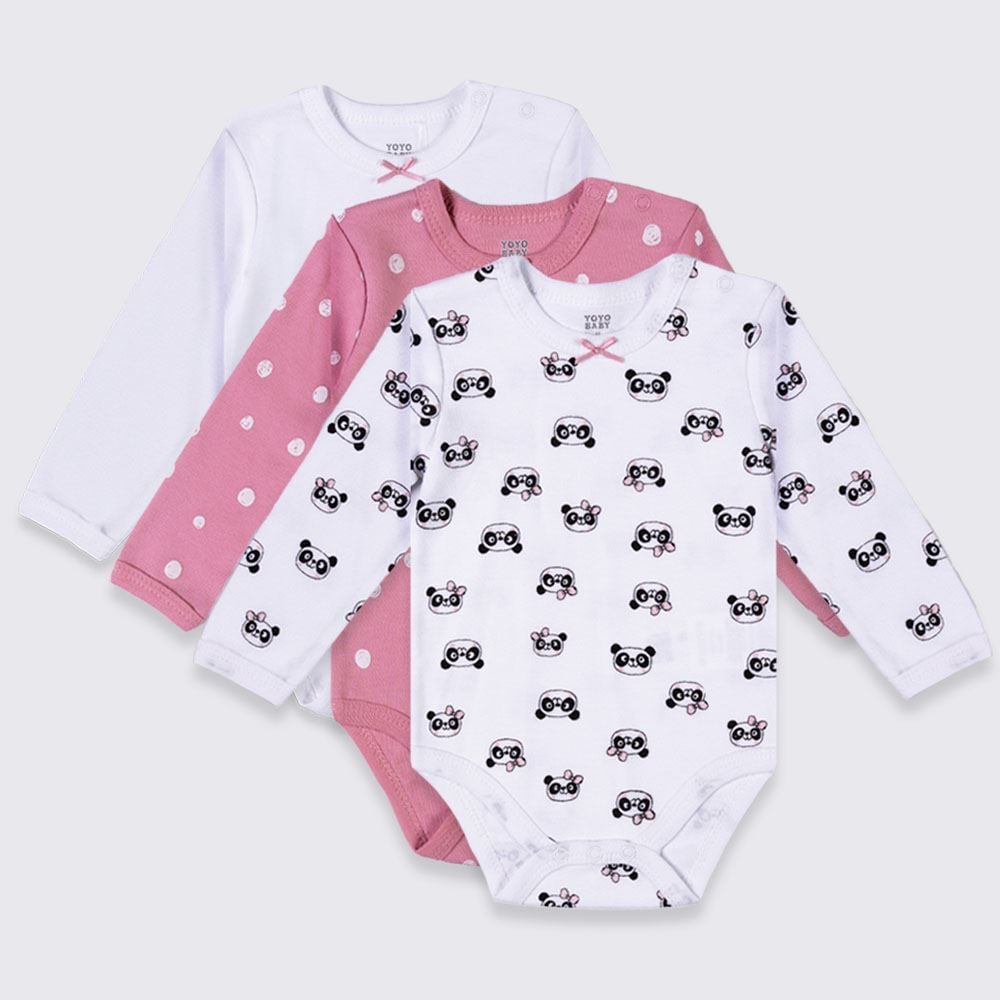 Kit Body Bebê Manga Longa 3 Peças Yoyo Baby Branco Panda