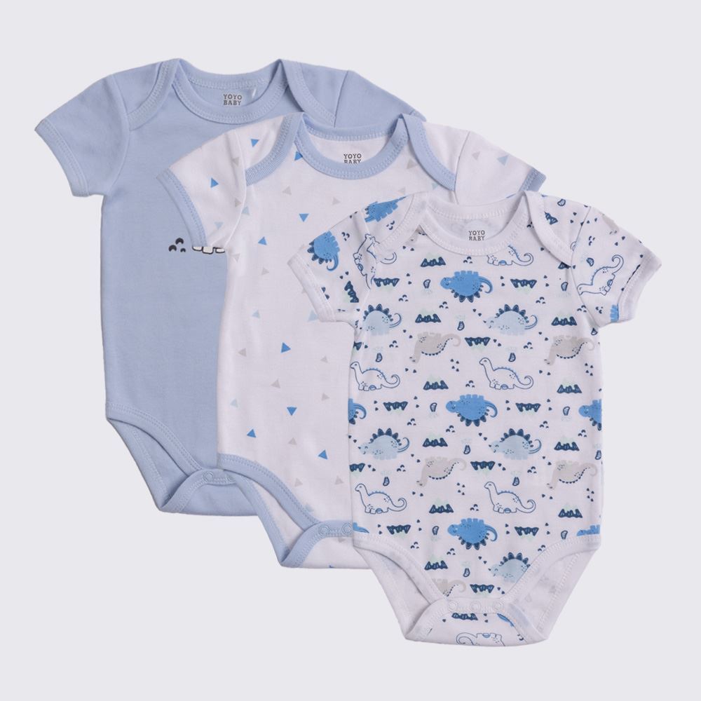 Kit Body Bebê 3 Peças Yoyo Baby Azul Dino Da Montanha