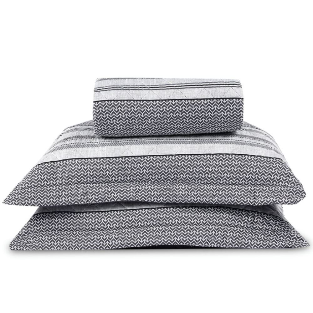 Kit Colcha Casal Versalhes/Napoli Estampada Havan Casa 3 Peças - Geo Cinza
