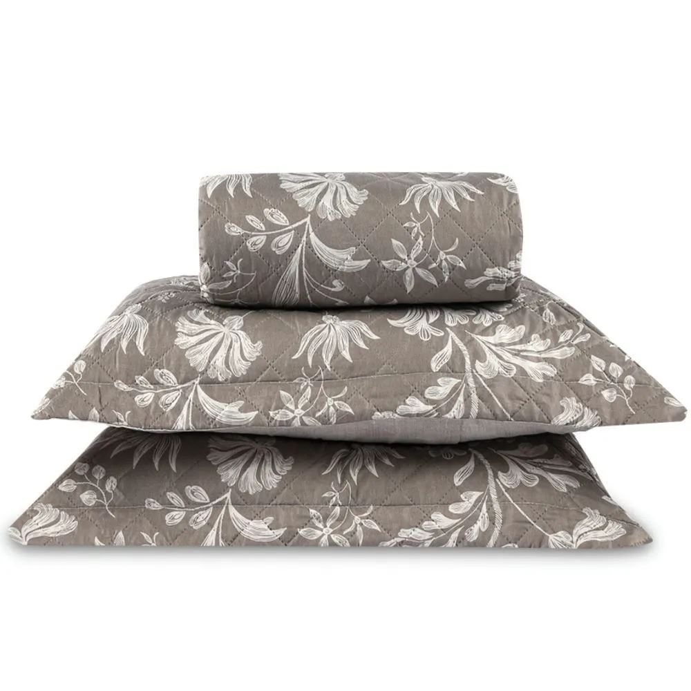 Kit Colcha Queen Versalhes/Napoli Havan Casa 3 Peças - Floral Taupe