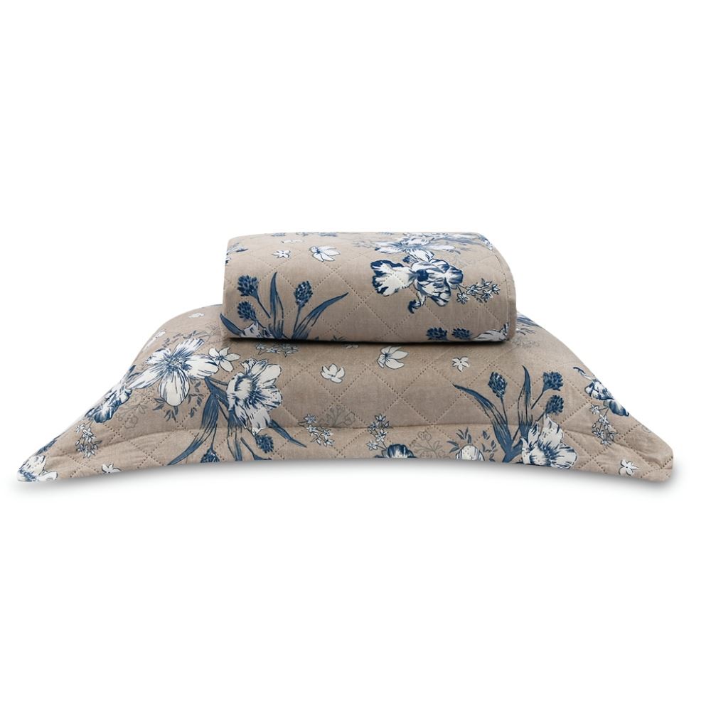 Kit Colcha Solteiro Estampada Versalhes/Napoli Havan Casa 2 Peças - Floral Azul Linho