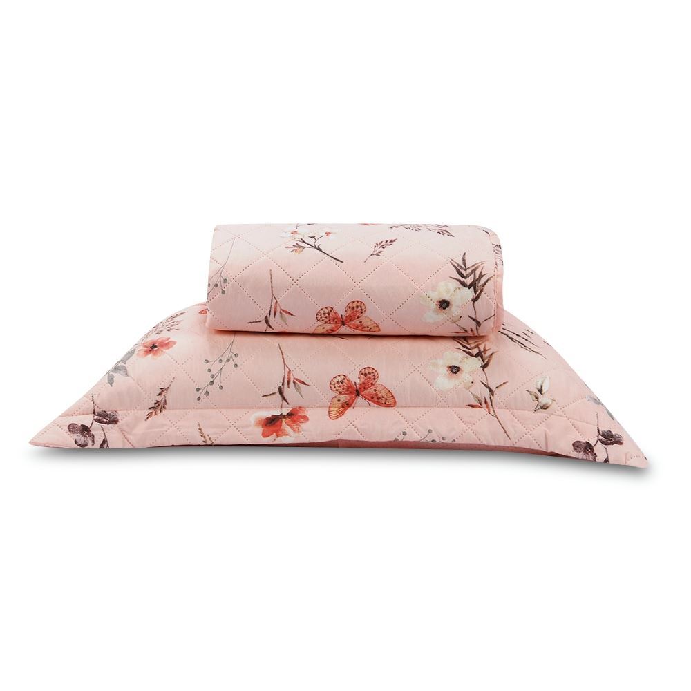 Kit Colcha Solteiro Estampada Versalhes/Napoli Havan Casa 2 Peças - Floral Borboleta Rose