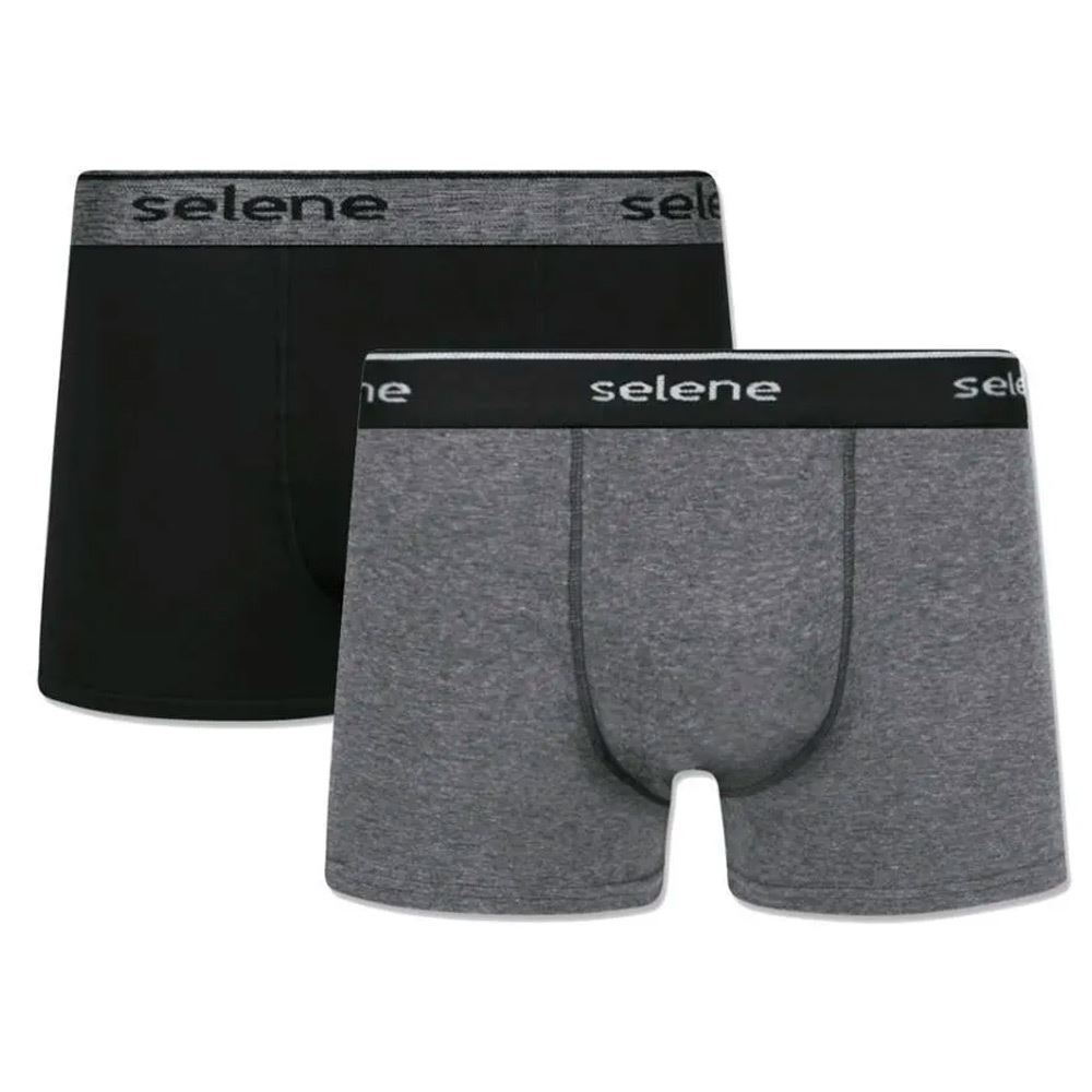 Kit com 2 Cuecas Boxer Algodão Selene Preto/Mescla