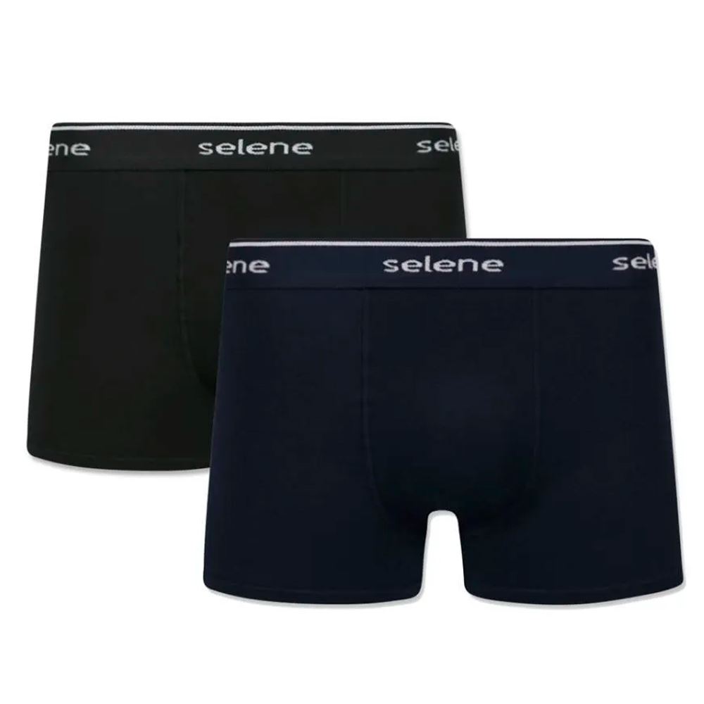 Kit com 2 Cuecas Boxer Algodão Selene Marinho/Preto