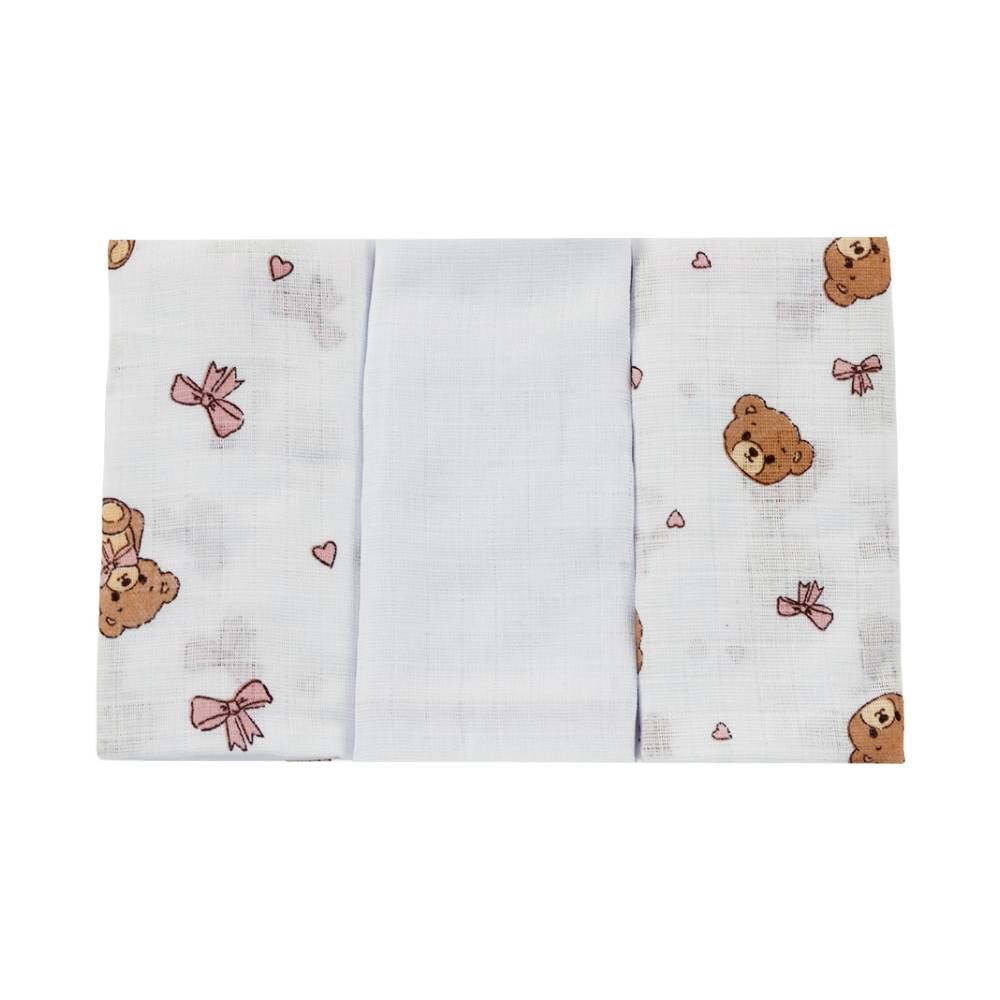 Kit Fralda Prime Havan Baby 3 Peças - Urso Rosa