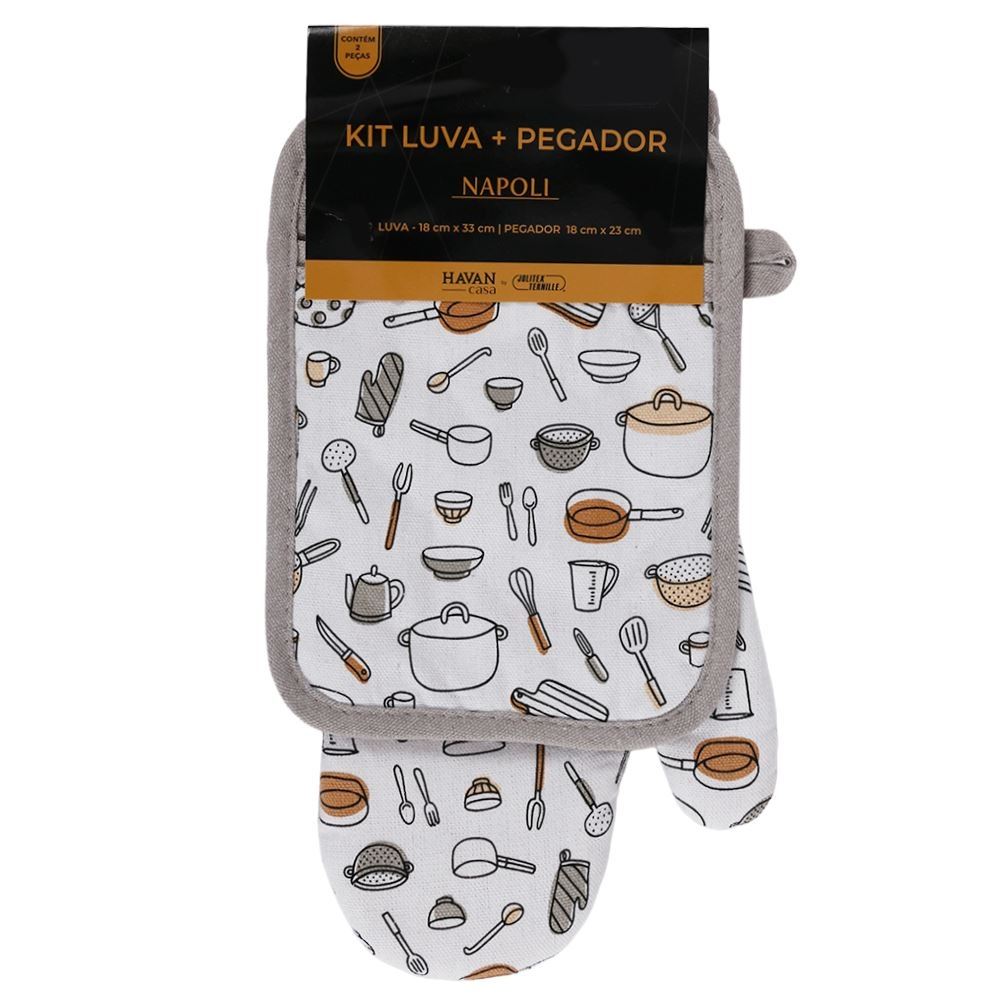 Kit Luva e Pegador de Panelas Napoli Jolitex - Cinza Utensílios