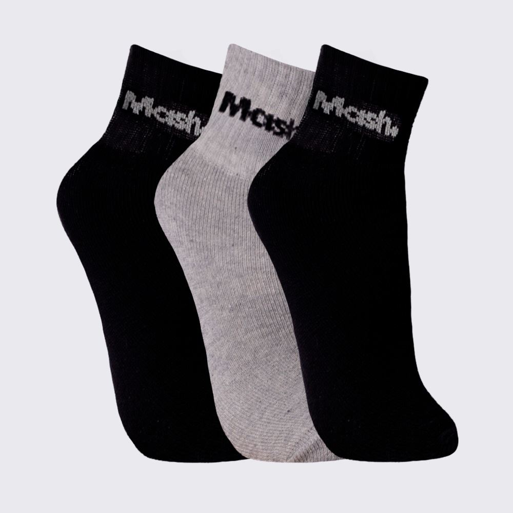 Kit Meia Masculina com 3 Pares Cano Curto Esportiva Mash - Pt/Cz/Pt 39/43
