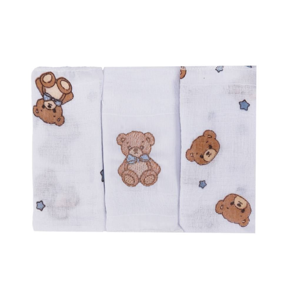Kit Pano de Boca 3 Peças Prime Havan Baby - Urso Azul