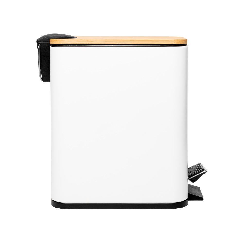 Lixeira Retangular com Pedal e Tampa de Bambu 5L Lyor - Branco