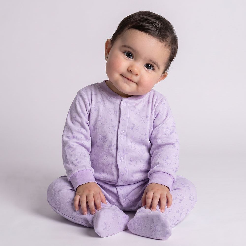 Macacão Bebê Menina Em Plush Com Pé Reversível Yoyo Baby Lilas Coelha