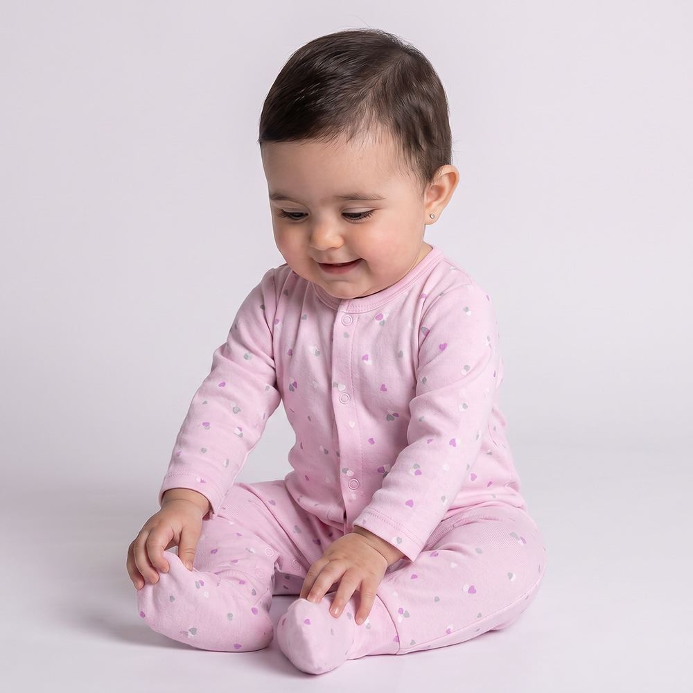 Macacão Bebê Menina Longo Com Pé Reversível Yoyo Baby Coracoes