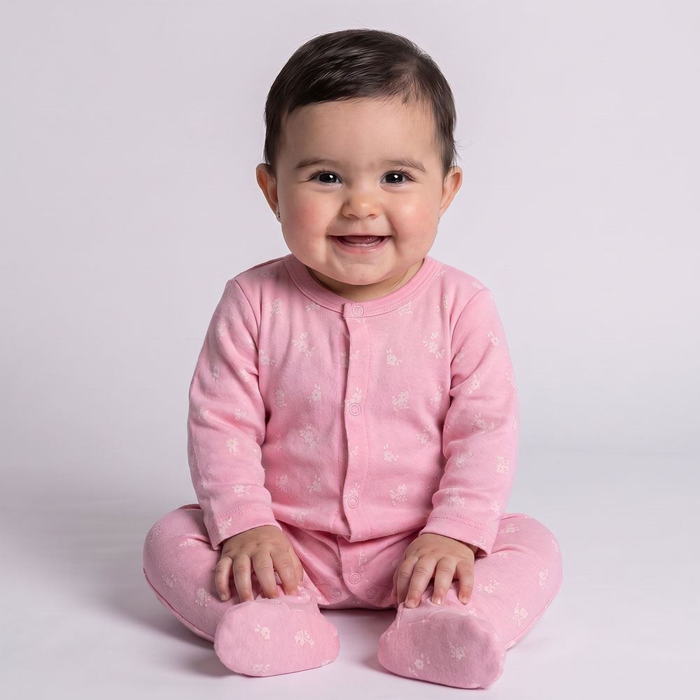 Macacão Bebê Menina Longo Com Pé Reversível Yoyo Baby Florzinha
