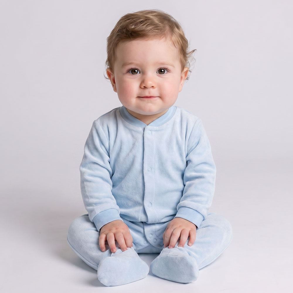 Macacão Bebê Menino Em Plush Com Pé Reversível Yoyo Baby Azul Claro