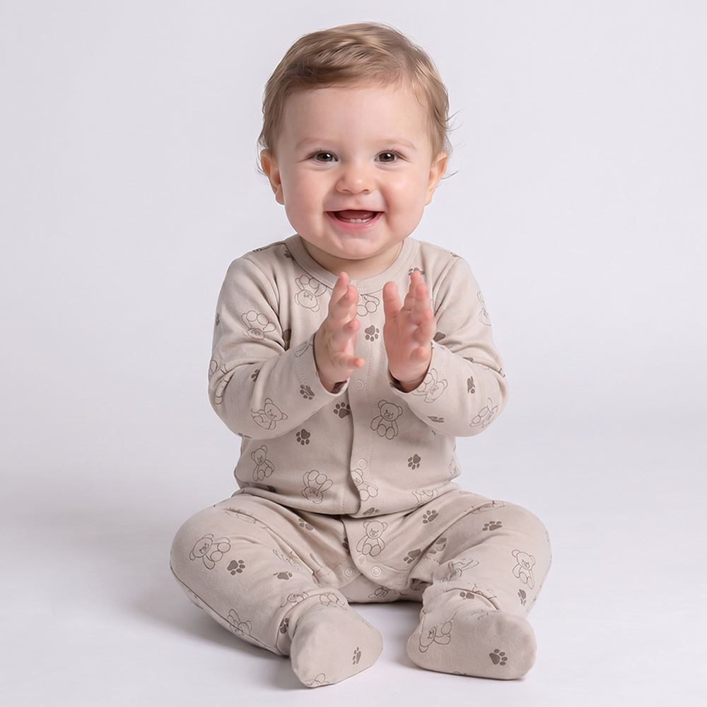 Macacão Bebê Menino Longo Com Pé Reversível Yoyo Baby Urso