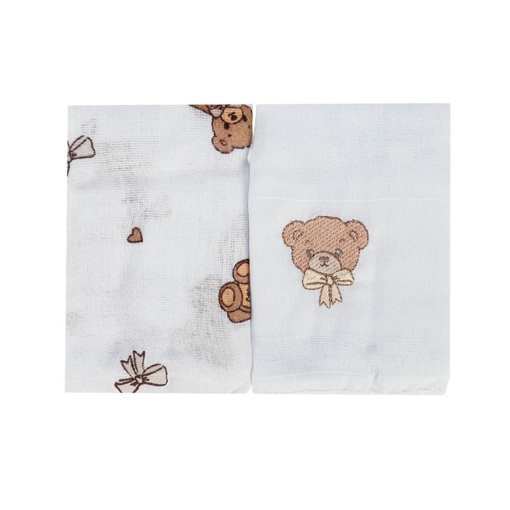 Kit Pano de Boca Bordado Havan Baby 2 Peças - Urso Bege