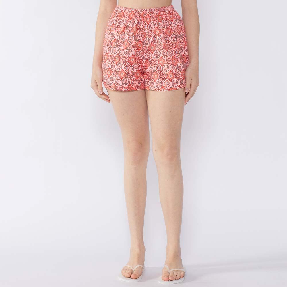 Short Tactel Feminino Boby Blues Azulejo Floral Laranja