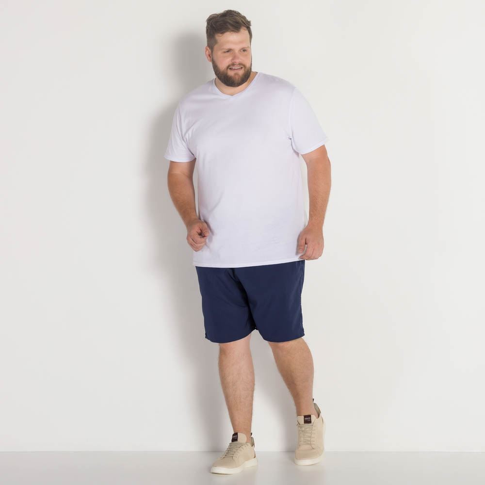 Shorts Plus Size com Elastano Liso Marc Alain Plus Marinho