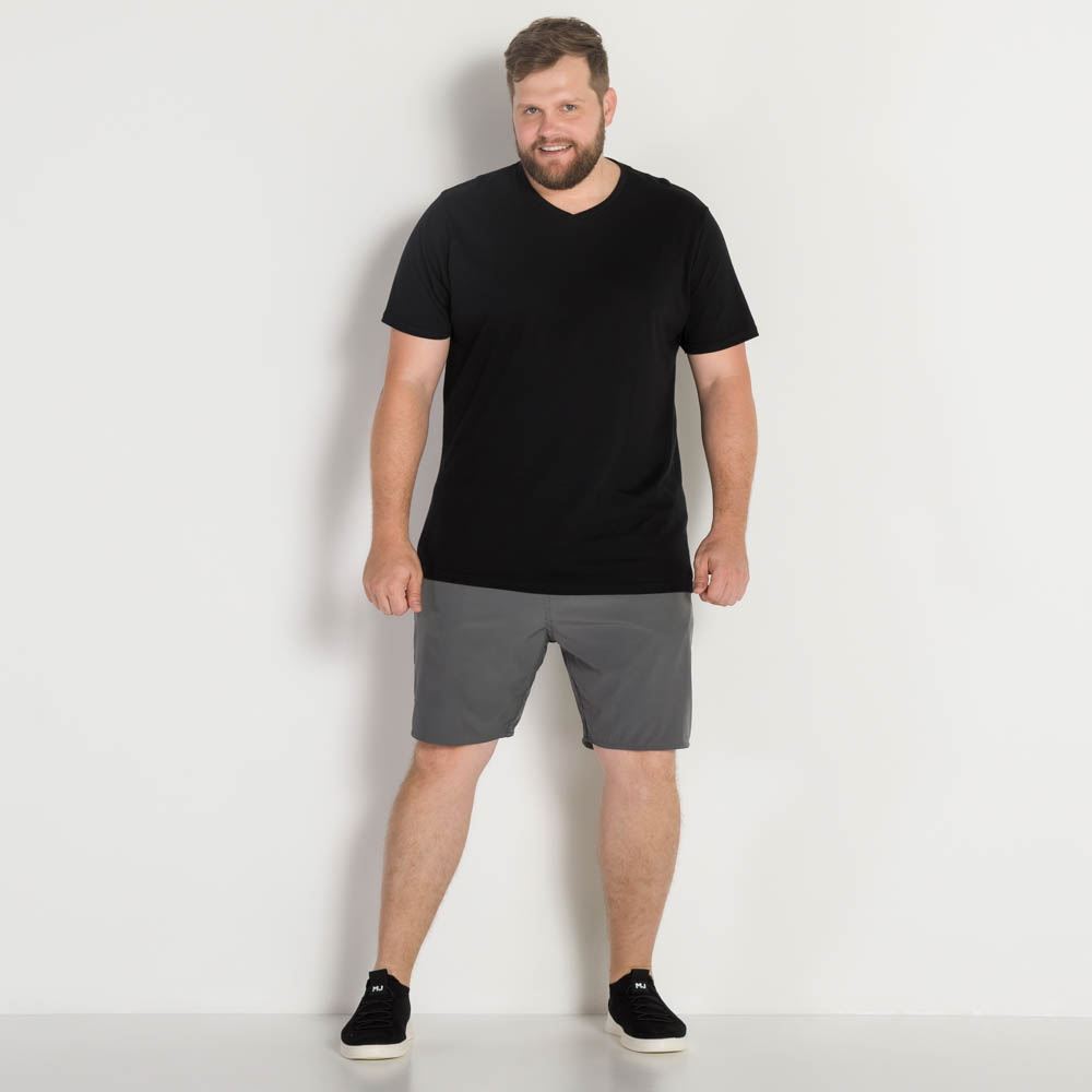 Shorts Plus Size com Elastano Liso Marc Alain Plus Chumbo Ferreo