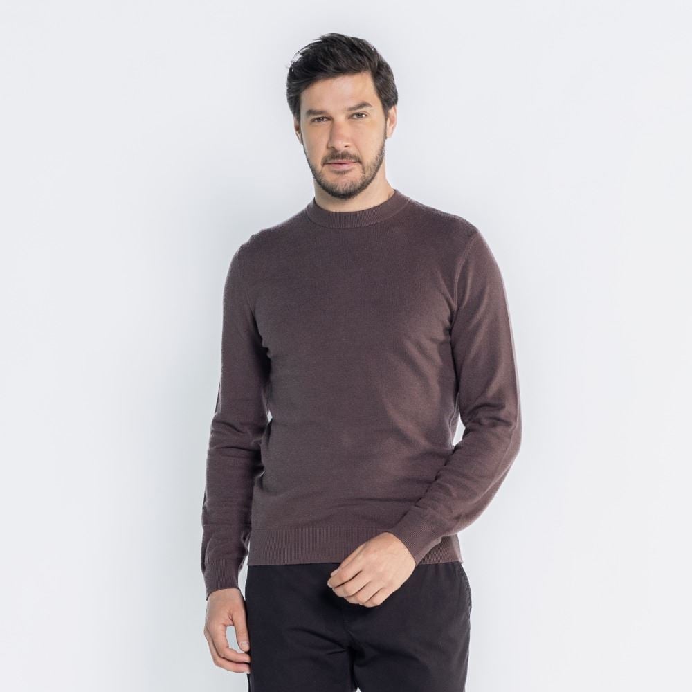 Suéter Masculino De Tricot Gola Redonda Marc Alain  Marrom