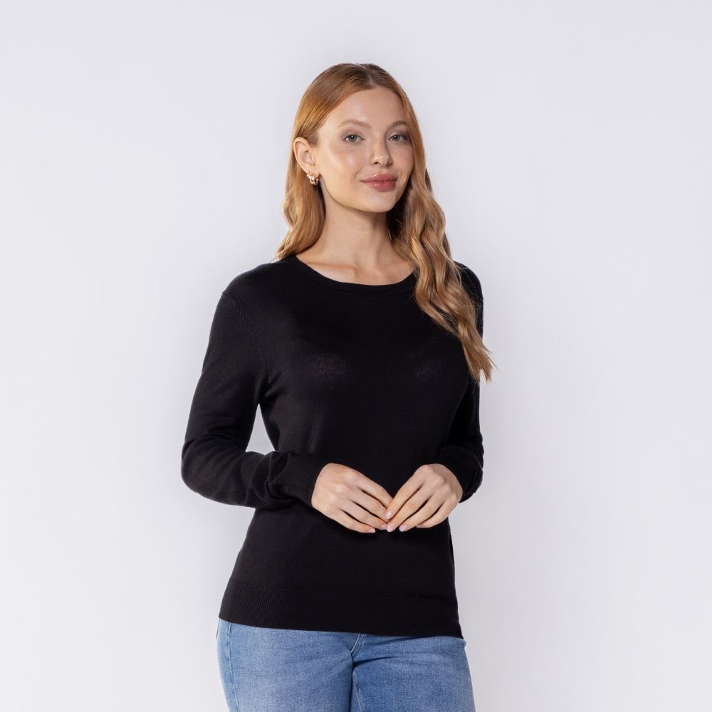 Suéter Feminino Gola Redonda Patricia Foster Preto