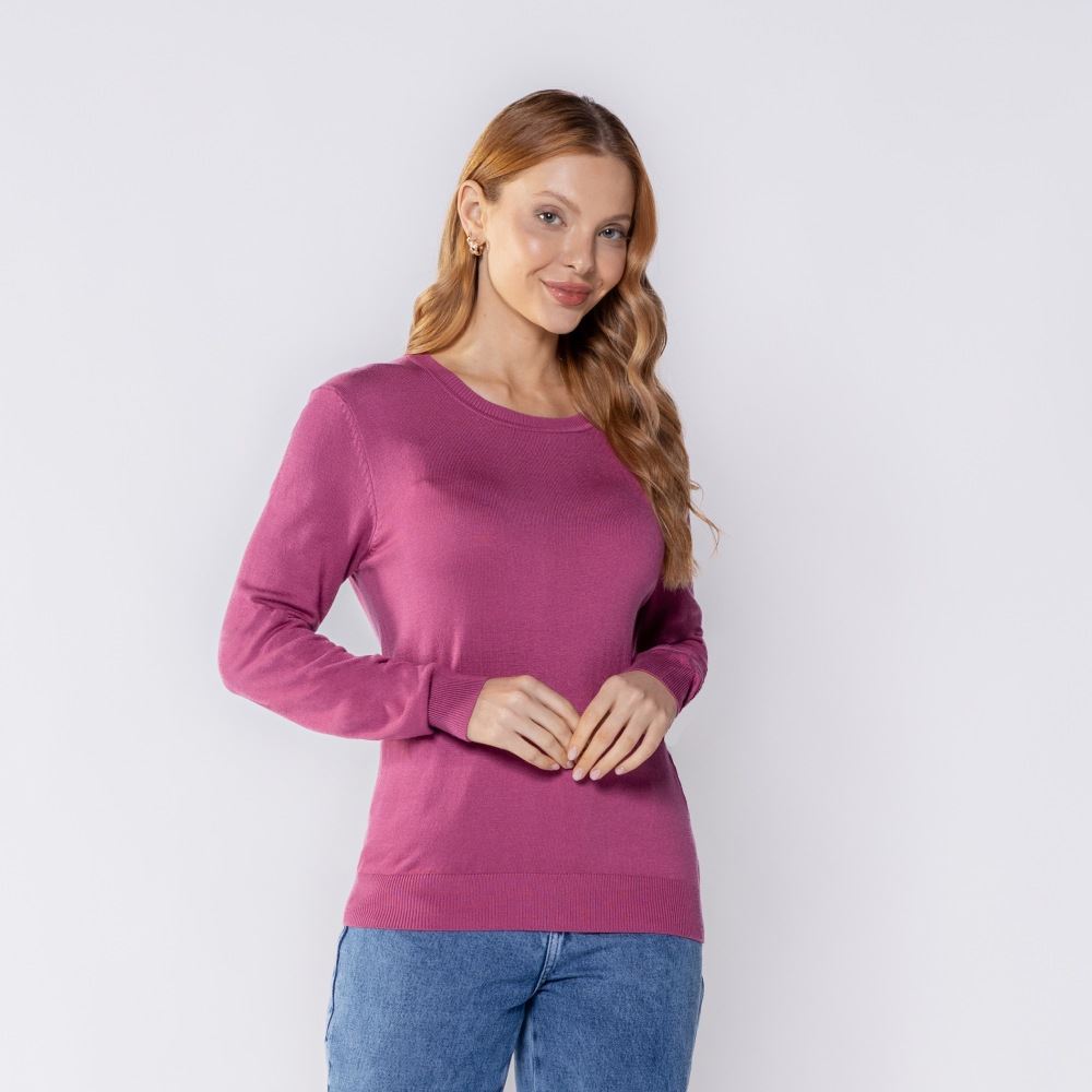 Suéter Feminino Gola Redonda Patricia Foster Rosa Misterio