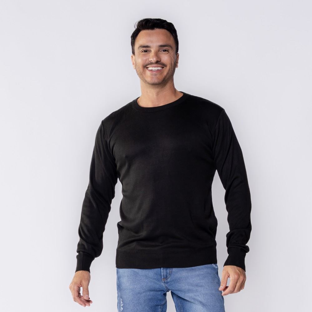 Suéter Masculino De Tricot Gola Redonda Marc Alain Preto