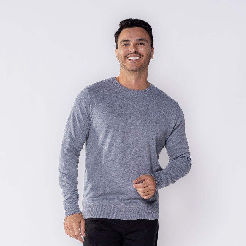 Suéter Masculino De Tricot Gola Redonda Marc Alain Mescla Claro