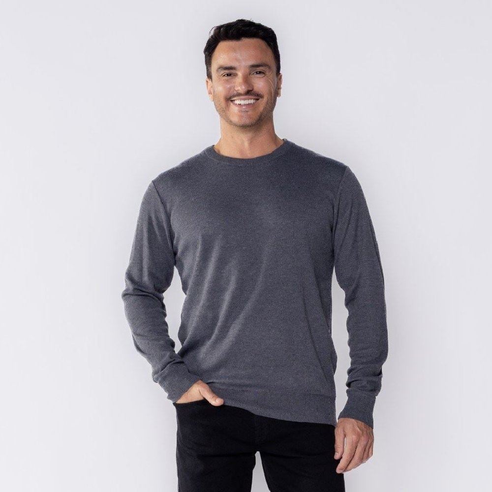 Suéter Masculino De Tricot Gola Redonda Marc Alain Mescla Escuro