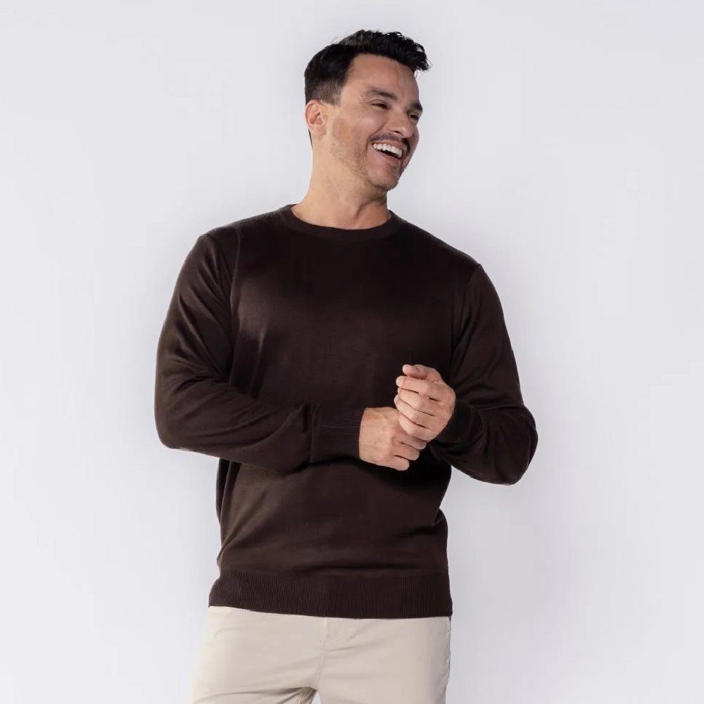 Suéter Masculino De Tricot Gola Redonda Marc Alain Marrom