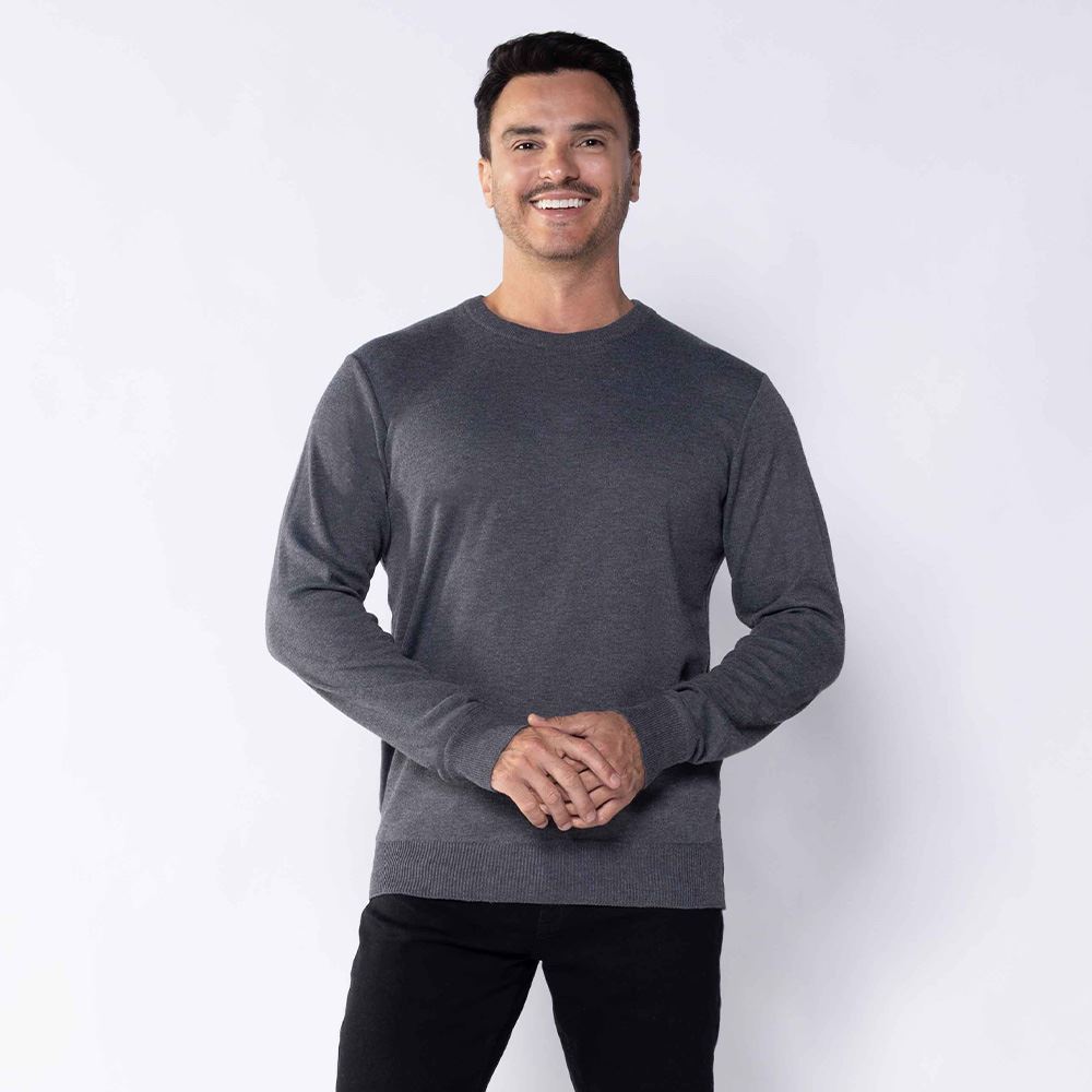 Suéter Masculino De Tricot Gola Redonda Marc Alain Mescla Escuro