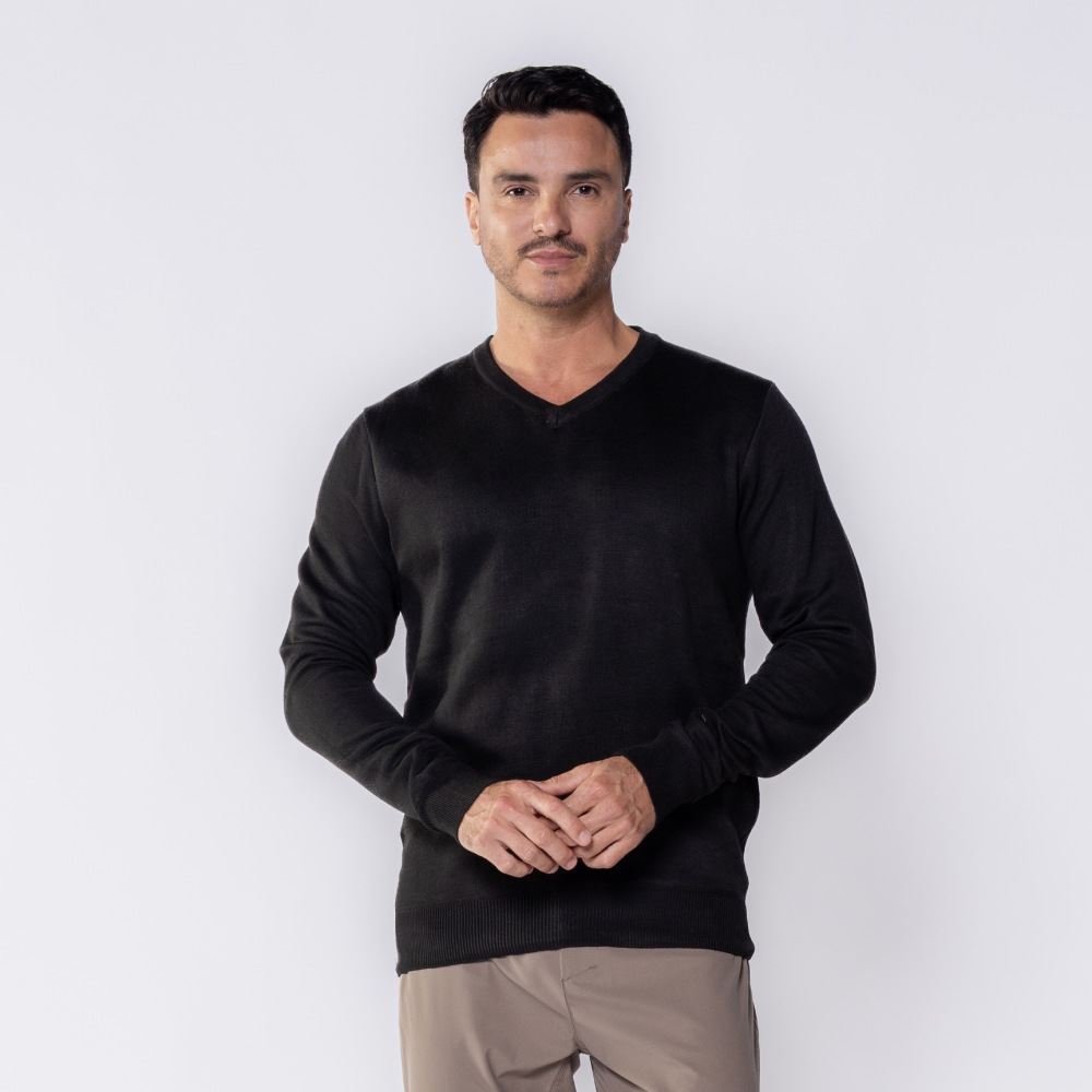 Suéter Masculino De Tricot Gola V Marc Alain Preto