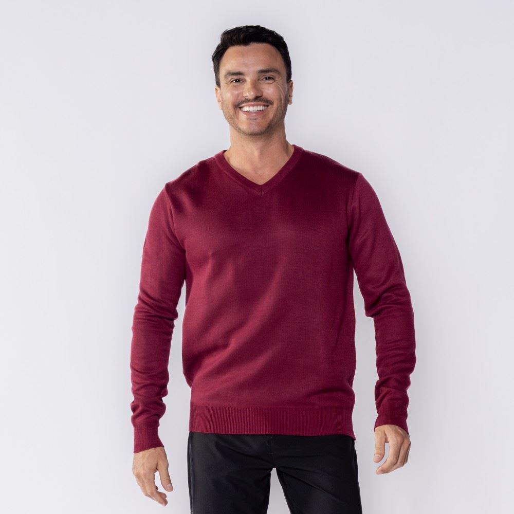 Suéter Masculino De Tricot Gola V Marc Alain Bordo