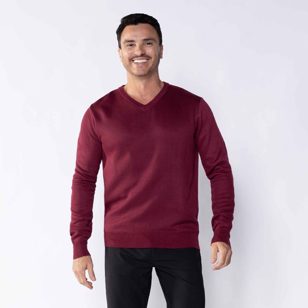 Suéter Masculino De Tricot Gola V Marc Alain Bordo